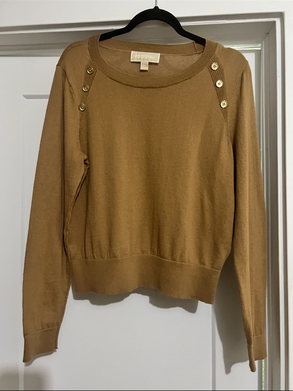 Michael Kors Women's Button-Shoulder Crewneck Sweater - Caramel Brown
